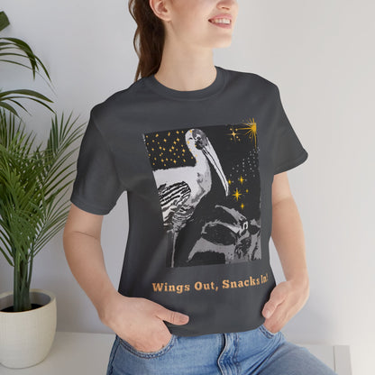 Stork Graphite- Wings Out, Snacks In Parenting Bird Tee