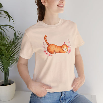 Orange Cat Lovers Tee -Cat in a Relaxed Pose.