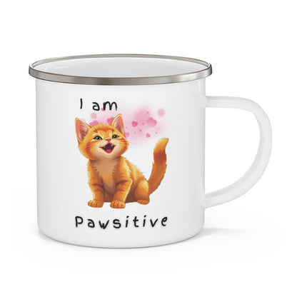 Pawsitive Vibe Enamel Camping Mug - Perfect Gift for Cat Lovers
