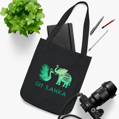 Sri Lanka Elephant and Peacock Organic Canvas Tote Bag, Eco-Friendly Shopper, Gift for Travelers, Beach Bag, Reusable Grocery Tote