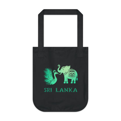 Sri Lanka Elephant and Peacock Organic Canvas Tote Bag, Eco-Friendly Shopper, Gift for Travelers, Beach Bag, Reusable Grocery Tote