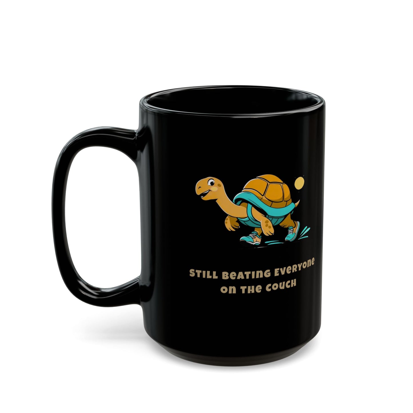 Still Beating Everyone on the Couch Funny Turtle Black Mug