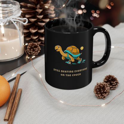 Still Beating Everyone on the Couch Funny Turtle Black Mug