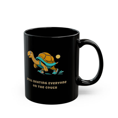 Still Beating Everyone on the Couch Funny Turtle Black Mug