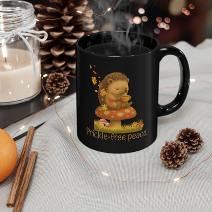Prickle-Free Peace Hedgehog Black Coffee Mug